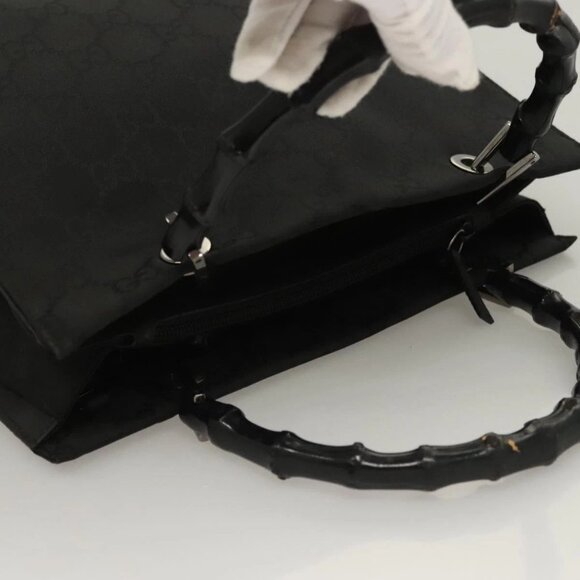 GUCCI GG Canvas Bamboo Hand Bag Nylon Black Silver Auth - Picture 7 of 16
